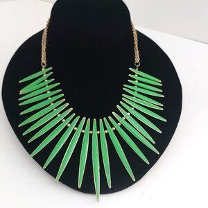 Amrita Singh Necklace Dramatic Green Spikes Gold Tone Edgy Bib Style EUC
